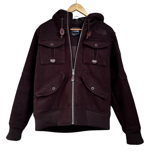 The North Face Buckeye Bomber Jacket Men's Size S Brown Wool Hooded